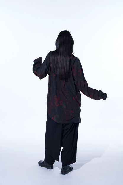RAYON CRIMSON LACE PRINT REGULAR COLLAR SHIRT