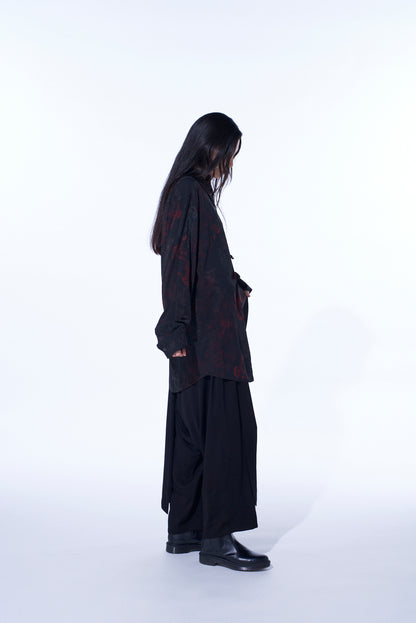RAYON CRIMSON LACE PRINT REGULAR COLLAR SHIRT
