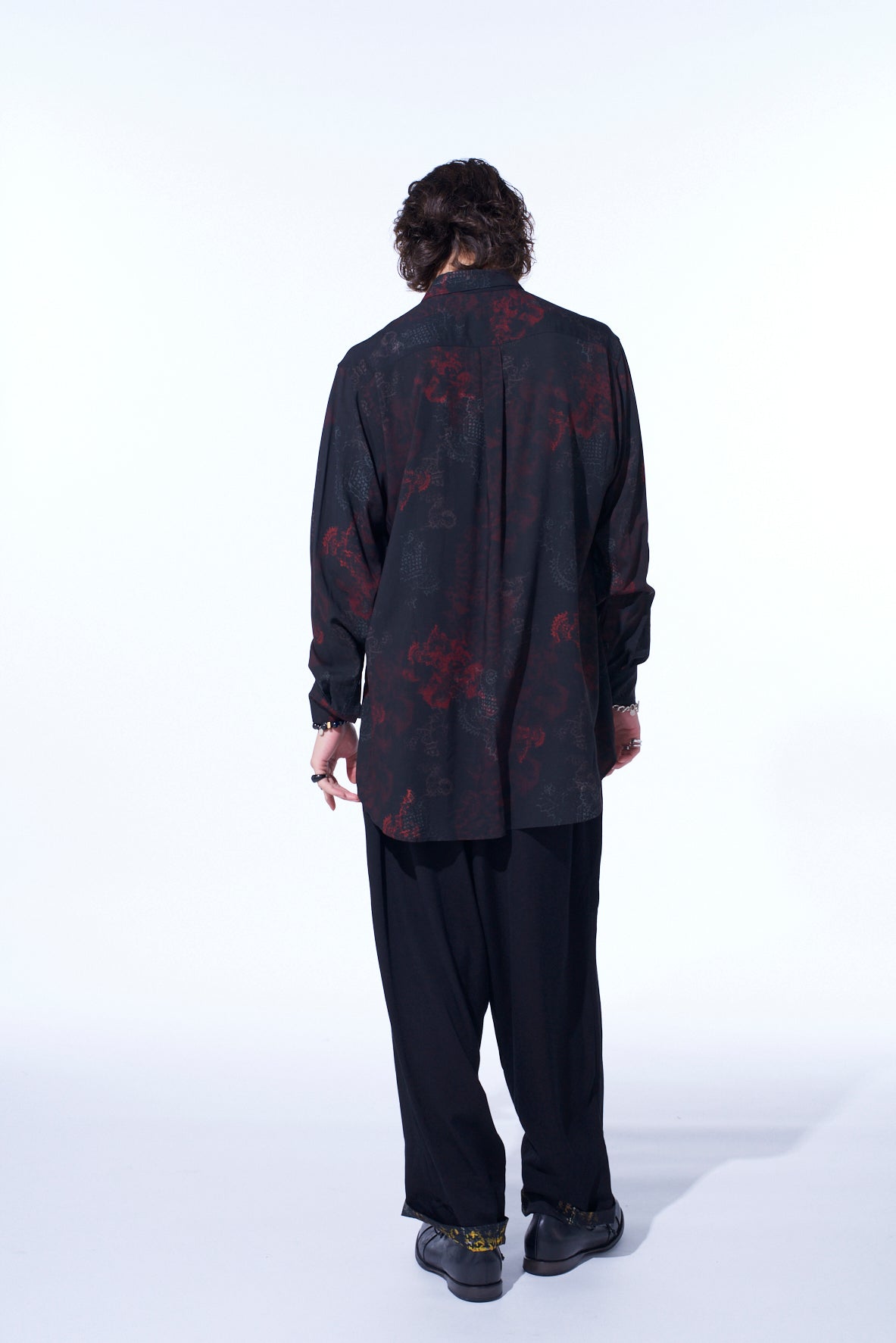 RAYON CRIMSON LACE PRINT REGULAR COLLAR SHIRT