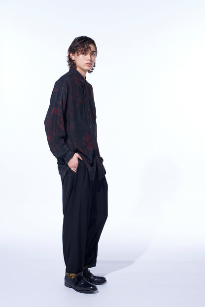 RAYON CRIMSON LACE PRINT REGULAR COLLAR SHIRT
