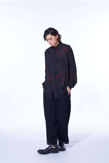 RAYON CRIMSON LACE PRINT REGULAR COLLAR SHIRT