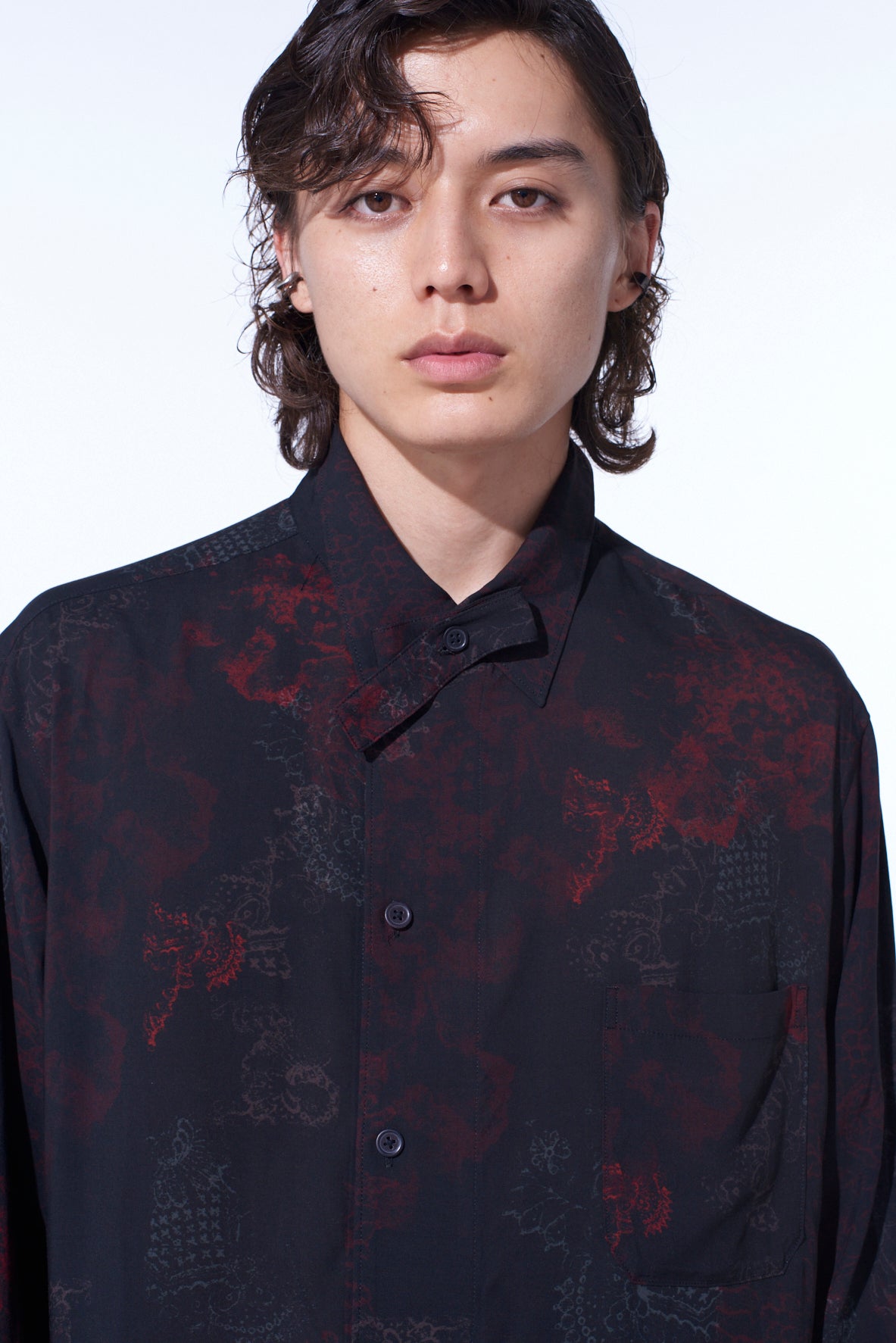 RAYON CRIMSON LACE PRINT REGULAR COLLAR SHIRT