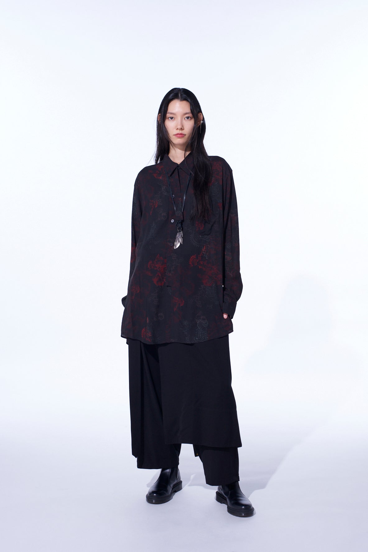 RAYON CRIMSON LACE PRINT REGULAR COLLAR SHIRT