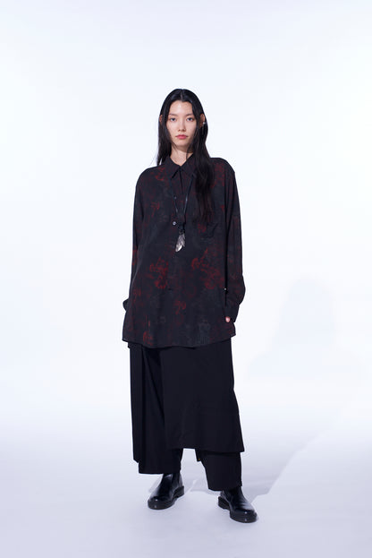 RAYON CRIMSON LACE PRINT REGULAR COLLAR SHIRT