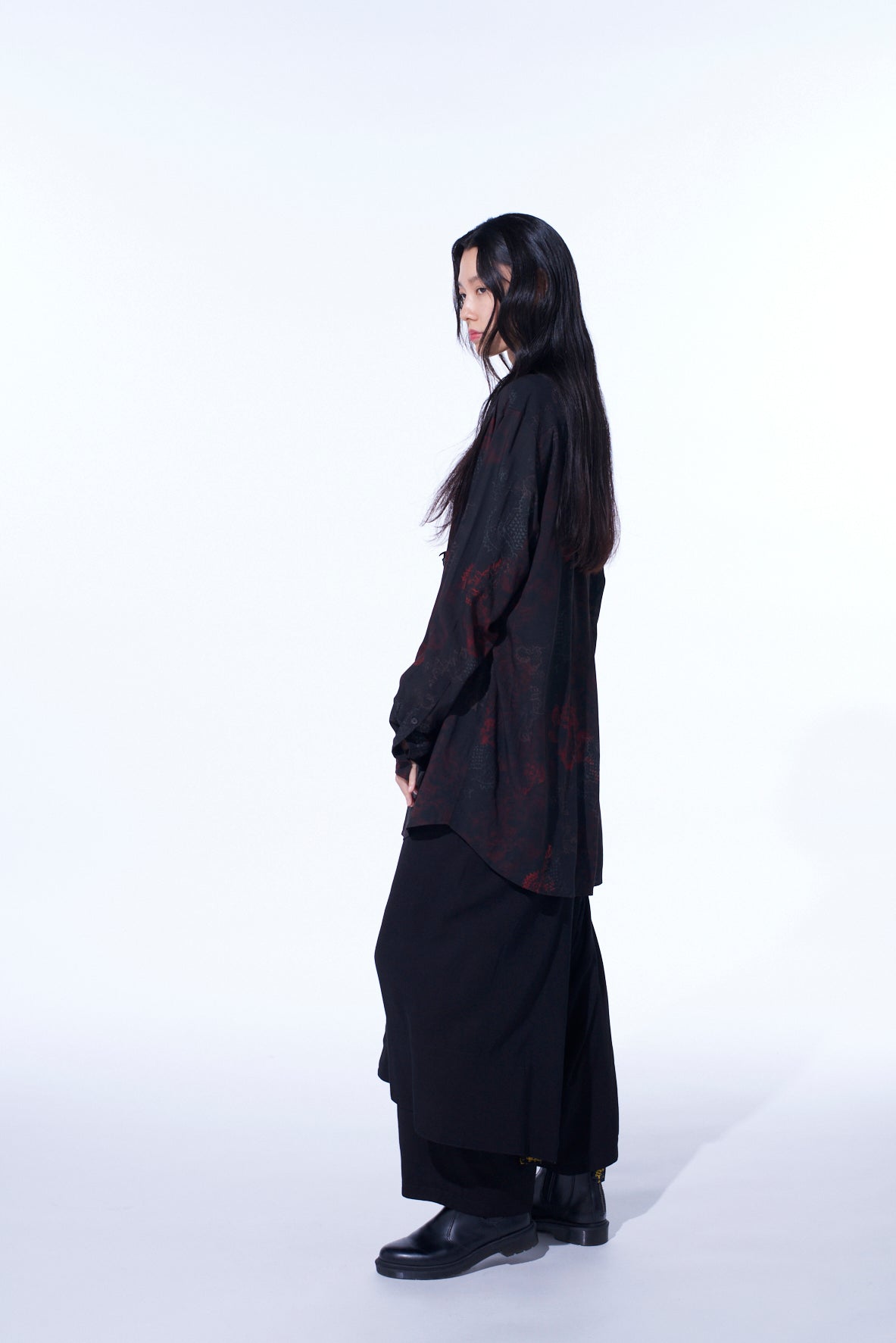 RAYON CRIMSON LACE PRINT REGULAR COLLAR SHIRT