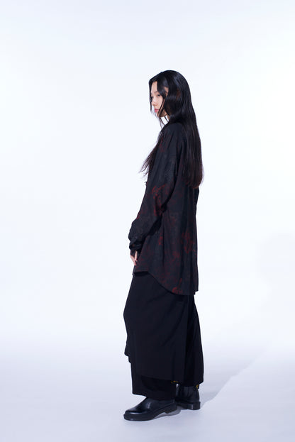 RAYON CRIMSON LACE PRINT REGULAR COLLAR SHIRT