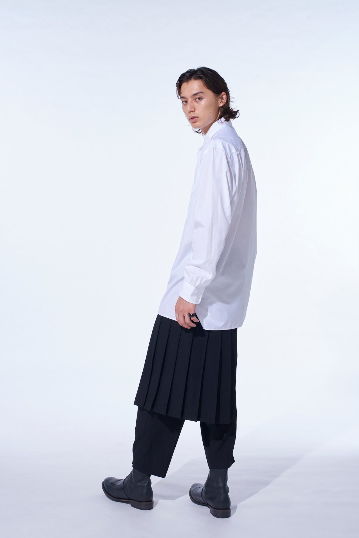 COTTON BROAD RIBON STAND COLLAR SHIRT