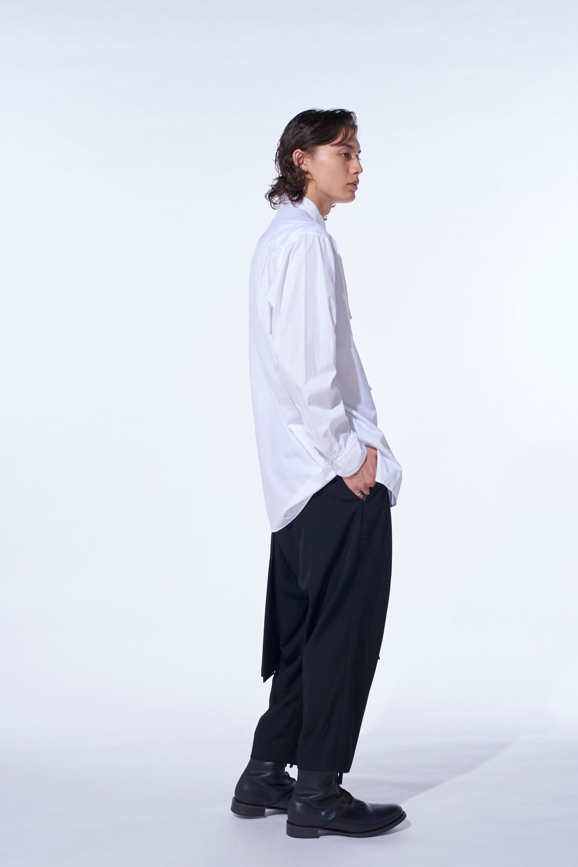 COTTON BROAD RIBON STAND COLLAR SHIRT