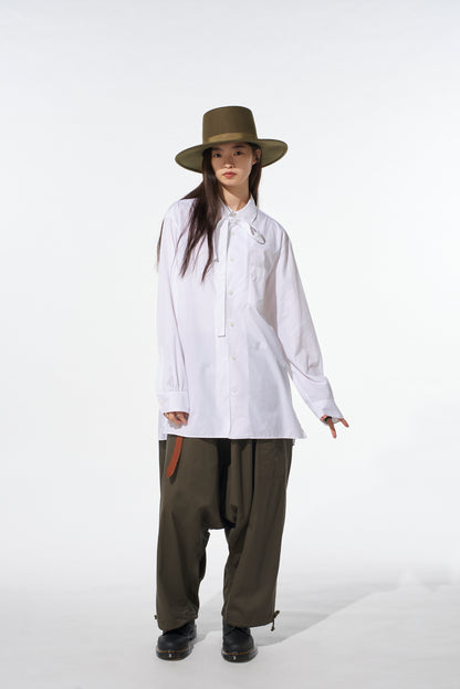 COTTON BROAD RIBON STAND COLLAR SHIRT