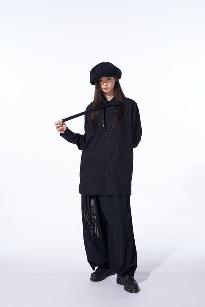 COTTON BROAD RIBON STAND COLLAR SHIRT