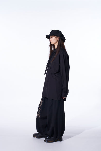 COTTON BROAD RIBON STAND COLLAR SHIRT