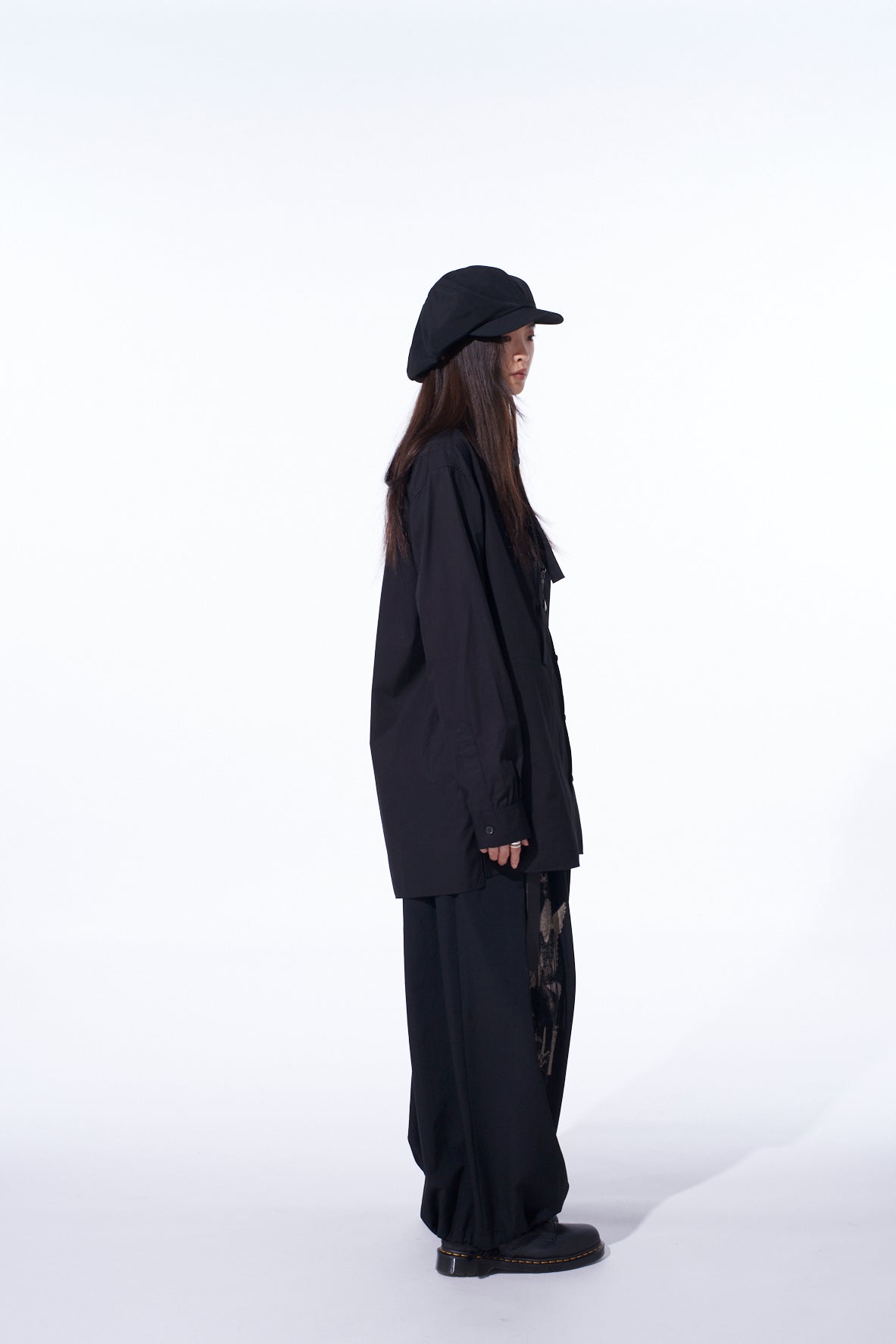 COTTON BROAD RIBON STAND COLLAR SHIRT