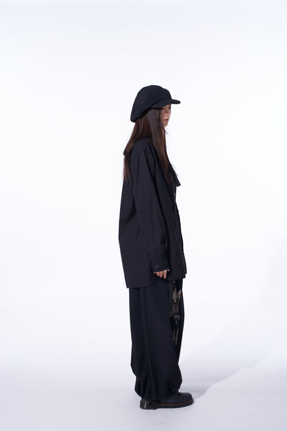 COTTON BROAD RIBON STAND COLLAR SHIRT