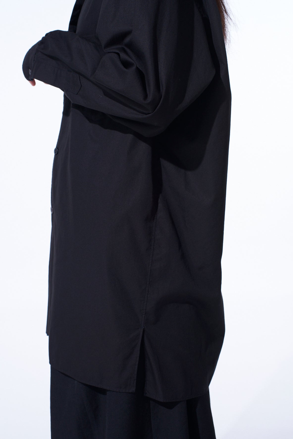 COTTON BROAD RIBON STAND COLLAR SHIRT