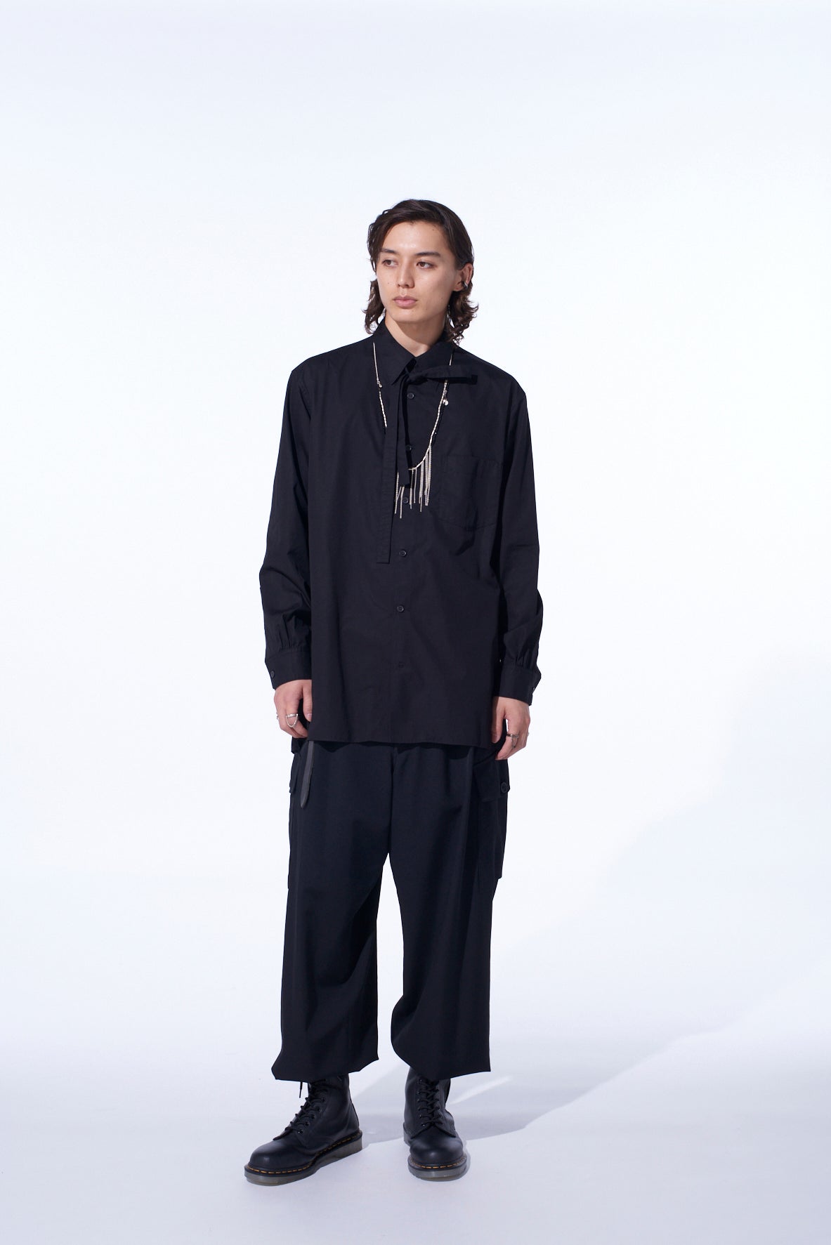 COTTON BROAD RIBON STAND COLLAR SHIRT