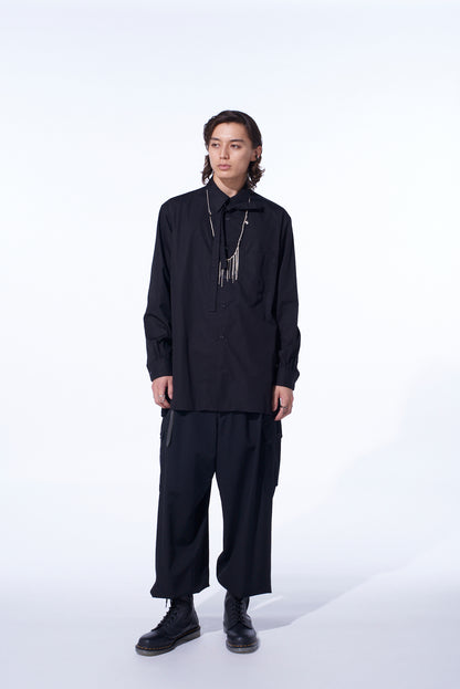 COTTON BROAD RIBON STAND COLLAR SHIRT