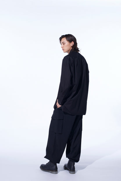 COTTON BROAD RIBON STAND COLLAR SHIRT