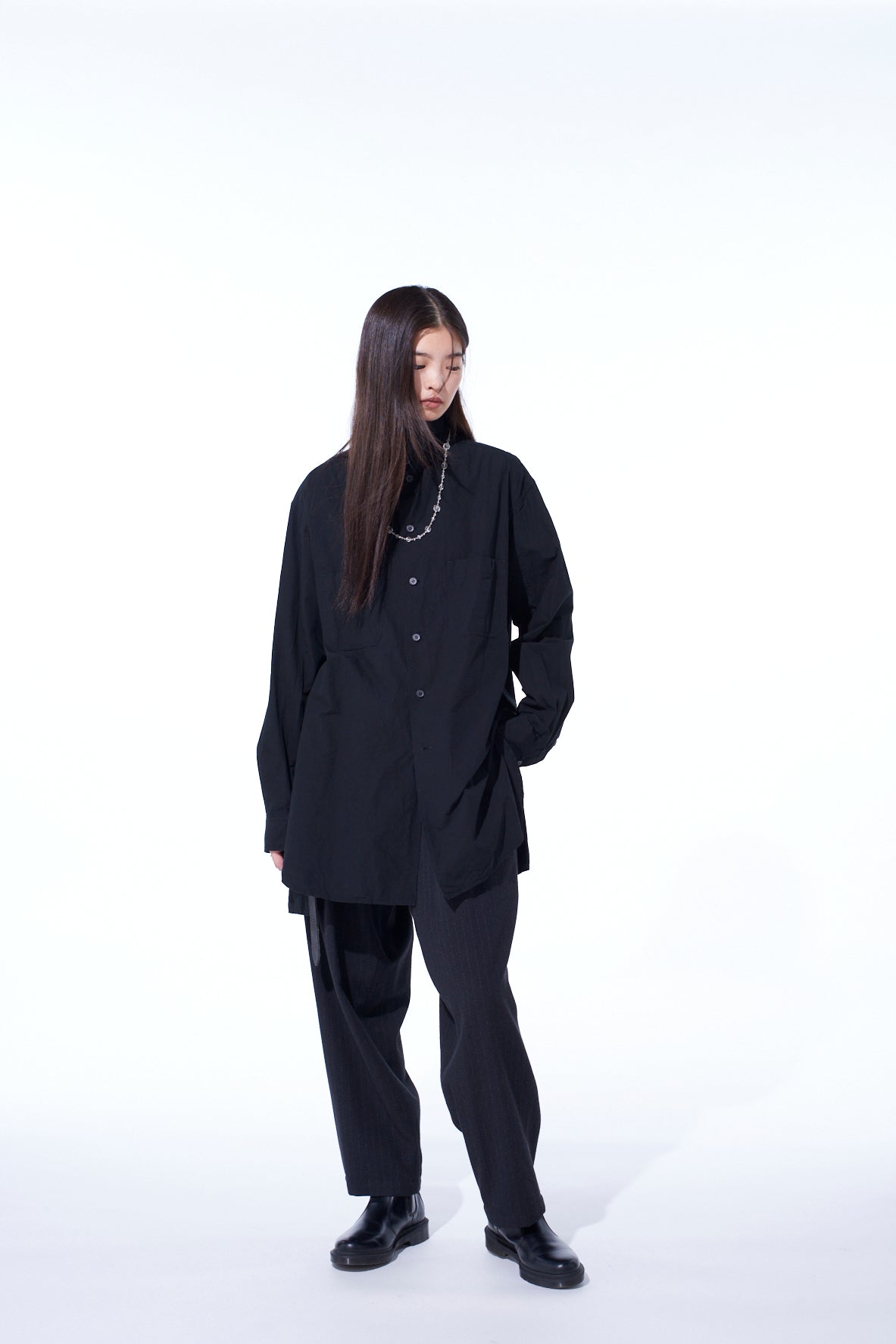 COTTON LINEN STAND COLLAR SHIRT