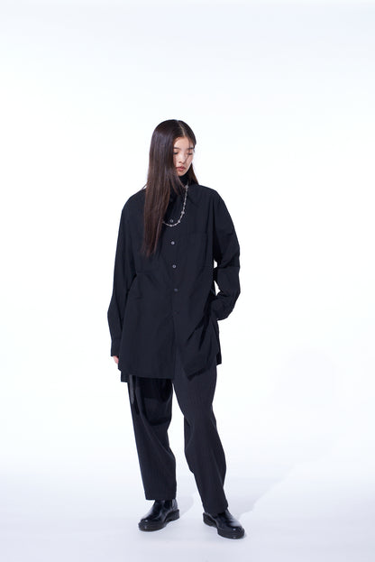 COTTON LINEN STAND COLLAR SHIRT