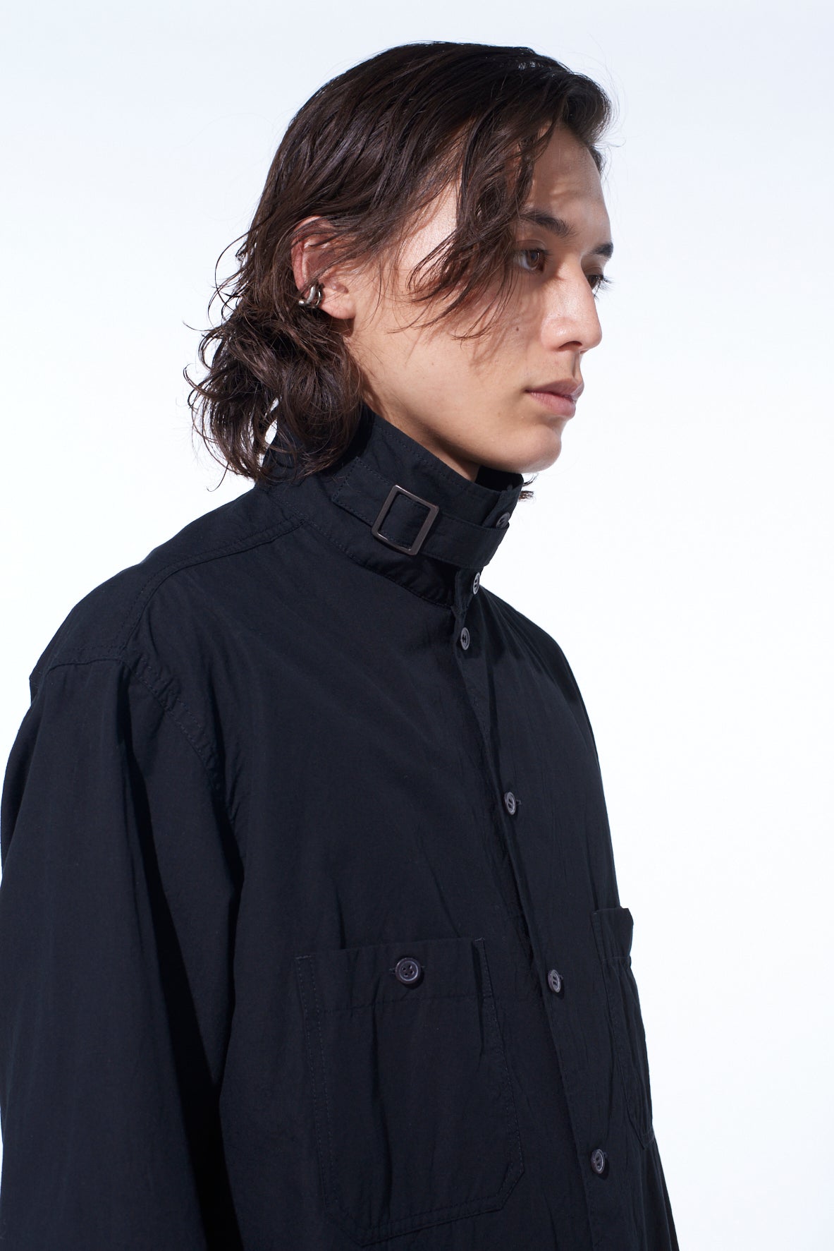 COTTON LINEN STAND COLLAR SHIRT