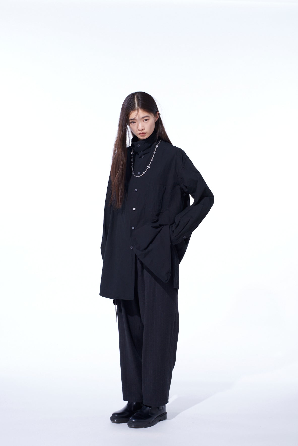 COTTON LINEN STAND COLLAR SHIRT