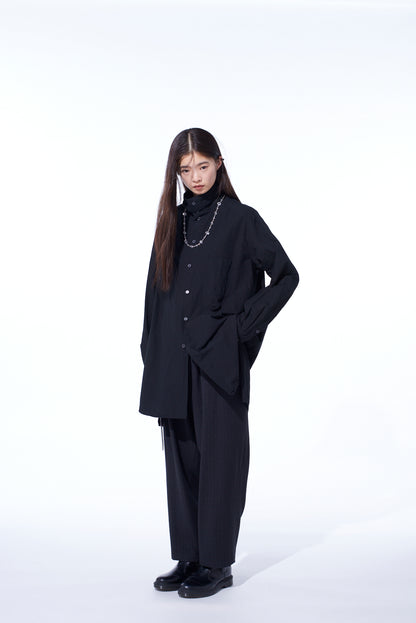 COTTON LINEN STAND COLLAR SHIRT