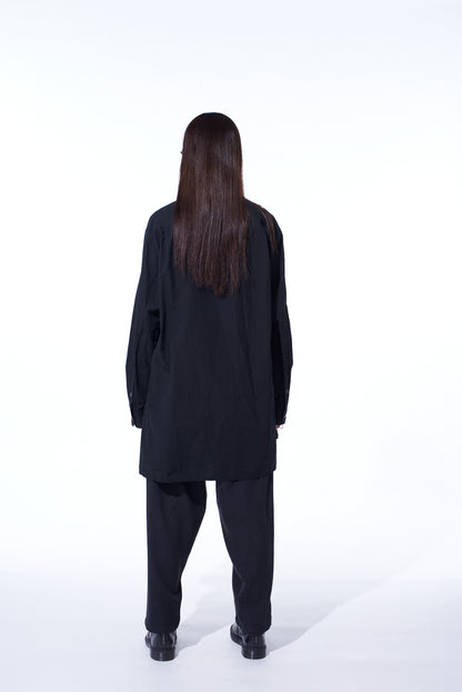 COTTON LINEN STAND COLLAR SHIRT