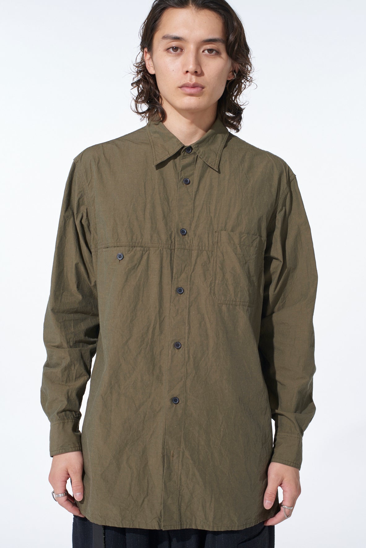 COTTON LINEN SINGLE WELT POCKET SHIRT