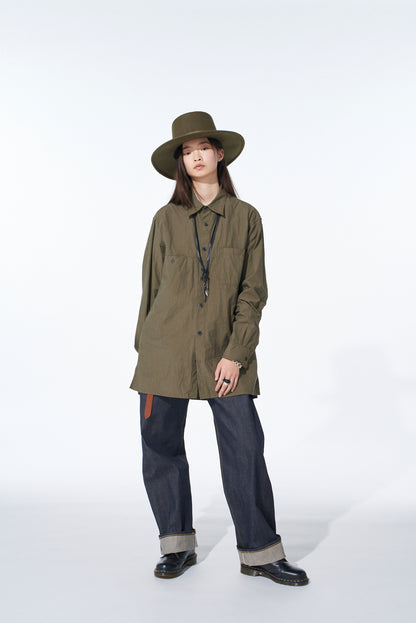 COTTON LINEN SINGLE WELT POCKET SHIRT