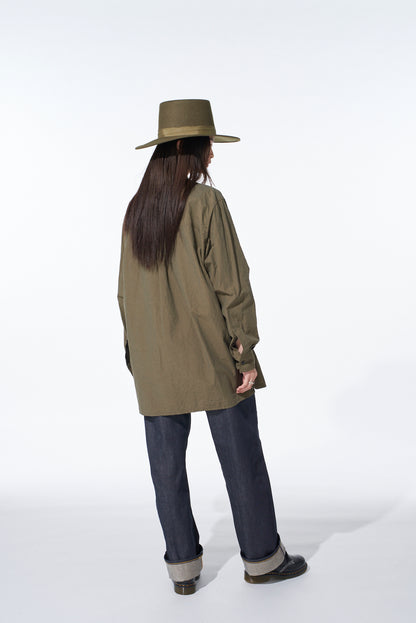 COTTON LINEN SINGLE WELT POCKET SHIRT