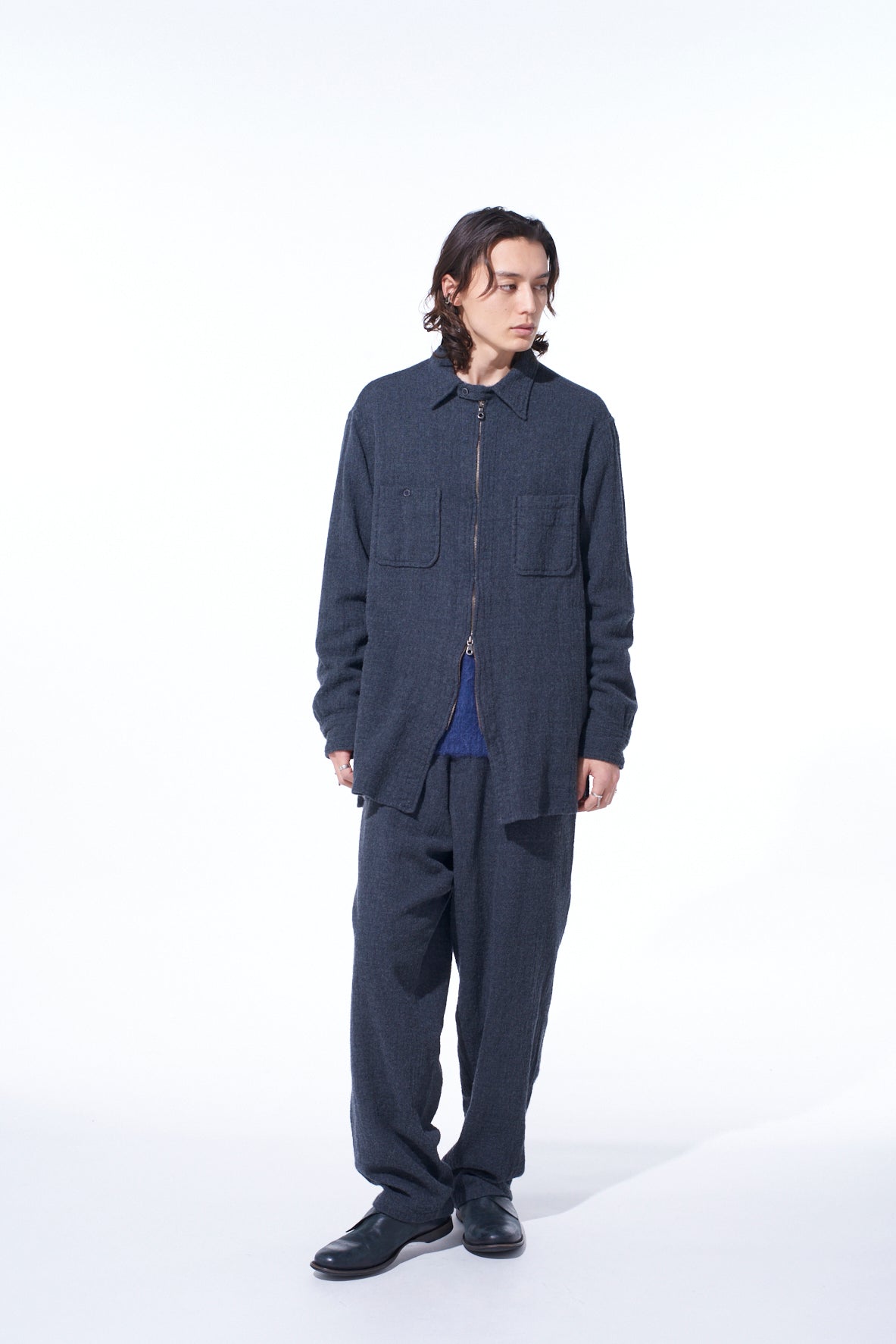 WOOL GAUZE ZIP SHIRT