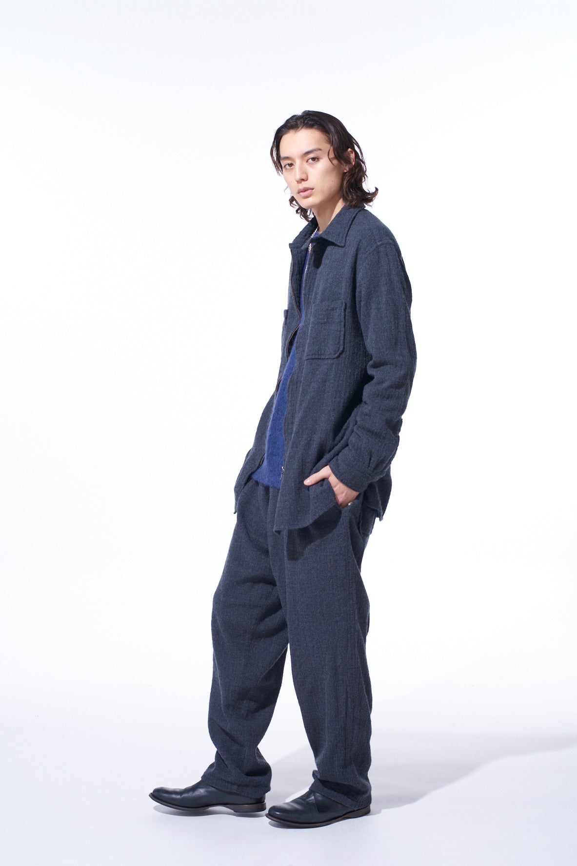 WOOL GAUZE ZIP SHIRT