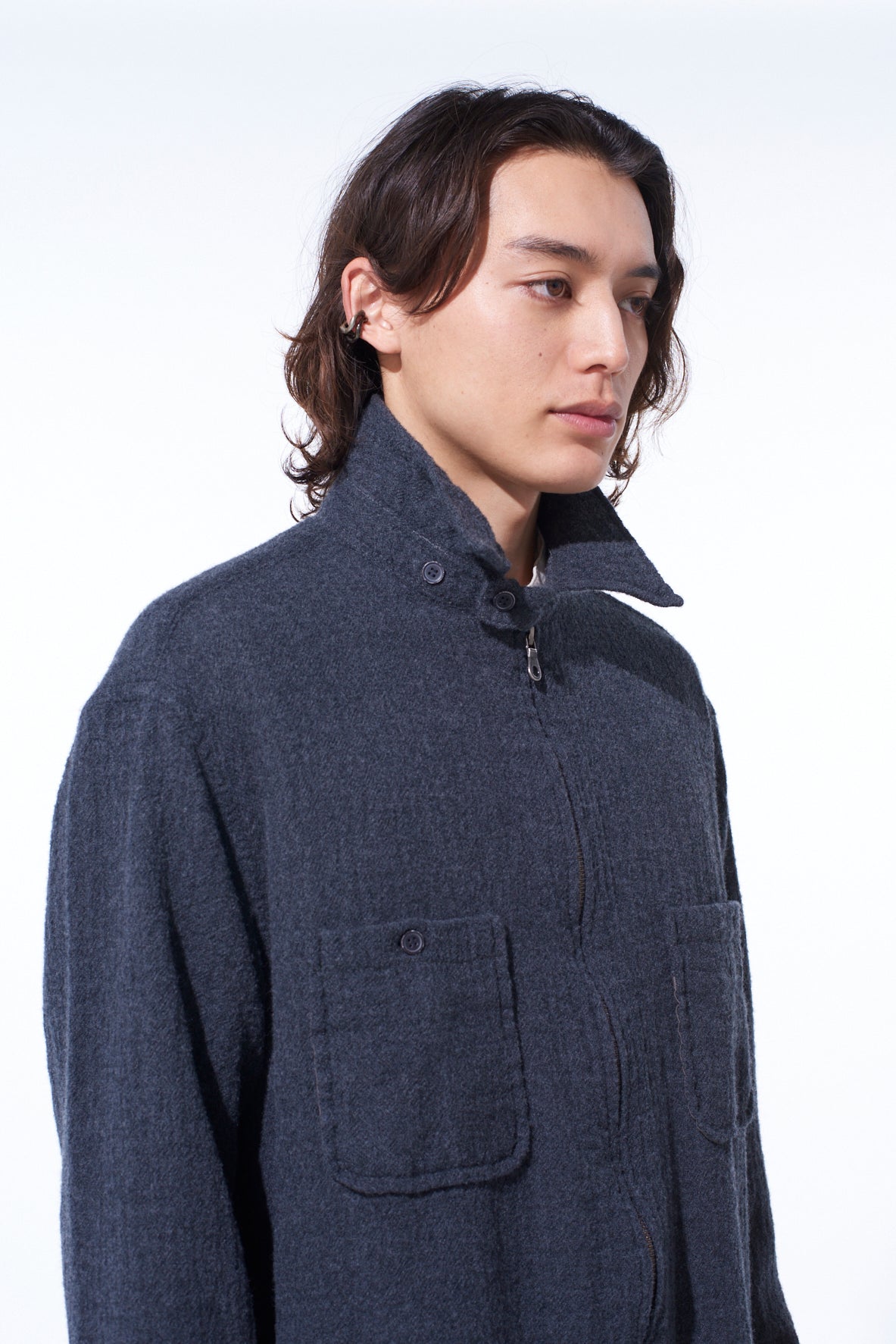 WOOL GAUZE ZIP SHIRT