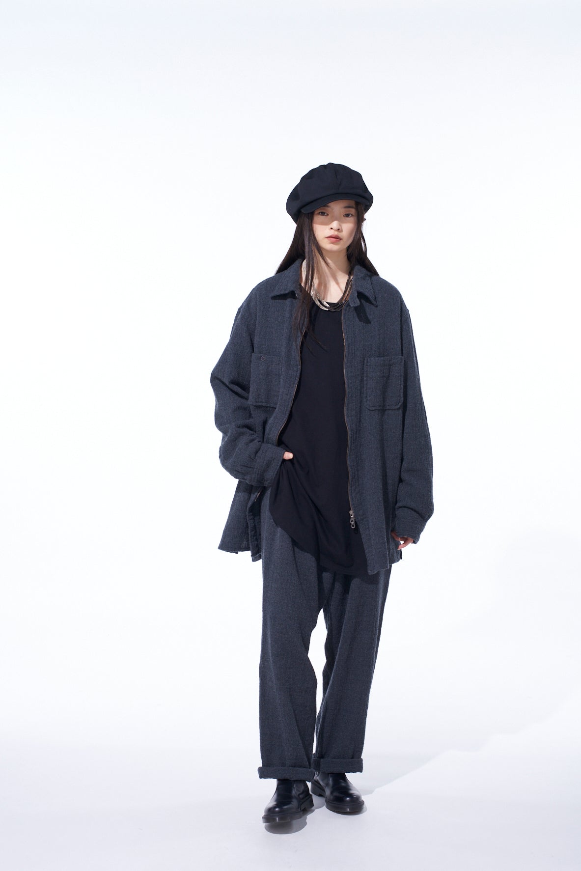 WOOL GAUZE ZIP SHIRT