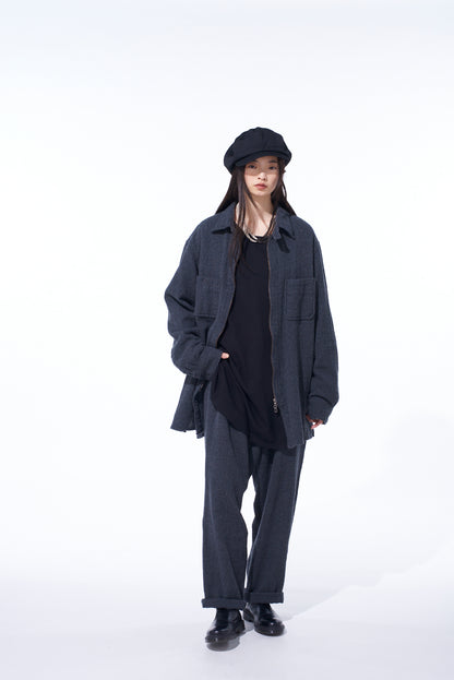 WOOL GAUZE ZIP SHIRT