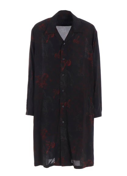 RAYON CRIMSON LACE PRINT OPEN-COLLAR LONG SHIRT