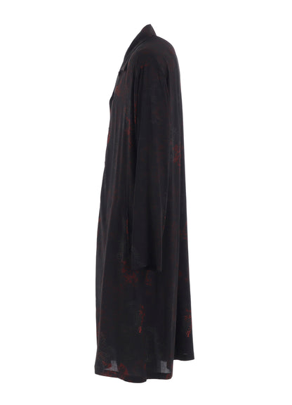 RAYON CRIMSON LACE PRINT OPEN-COLLAR LONG SHIRT
