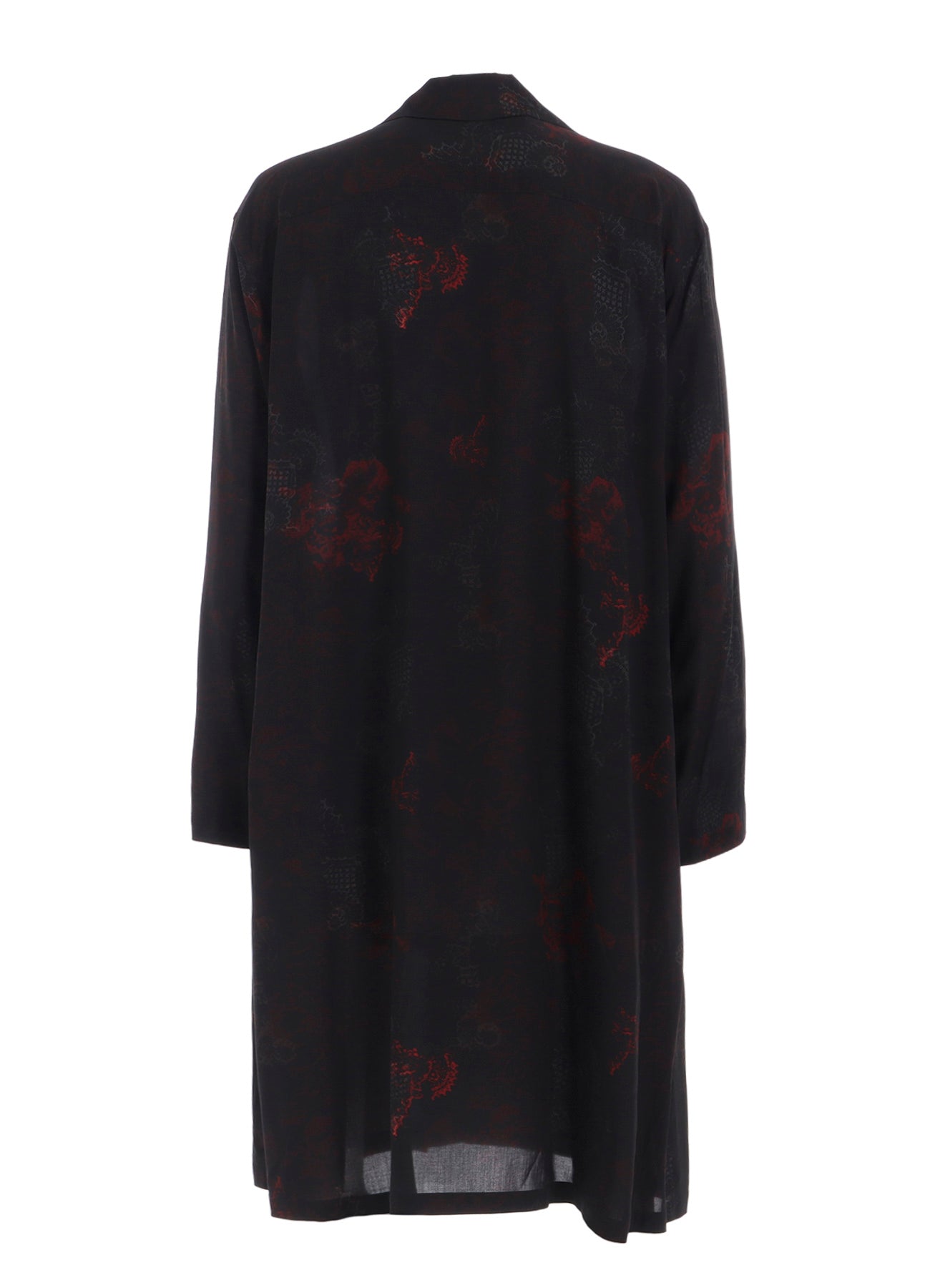RAYON CRIMSON LACE PRINT OPEN-COLLAR LONG SHIRT