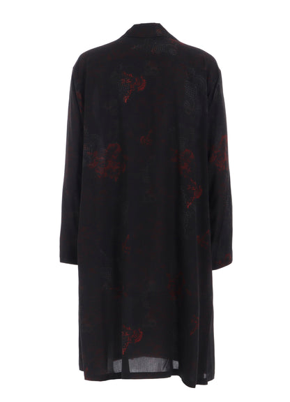 RAYON CRIMSON LACE PRINT OPEN-COLLAR LONG SHIRT
