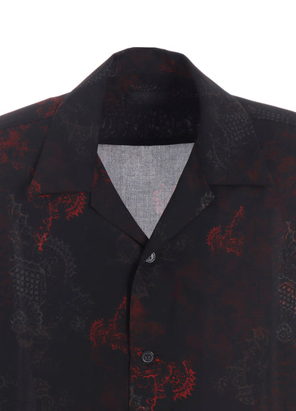 RAYON CRIMSON LACE PRINT OPEN-COLLAR LONG SHIRT
