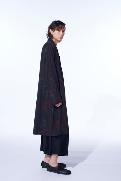 RAYON CRIMSON LACE PRINT OPEN-COLLAR LONG SHIRT