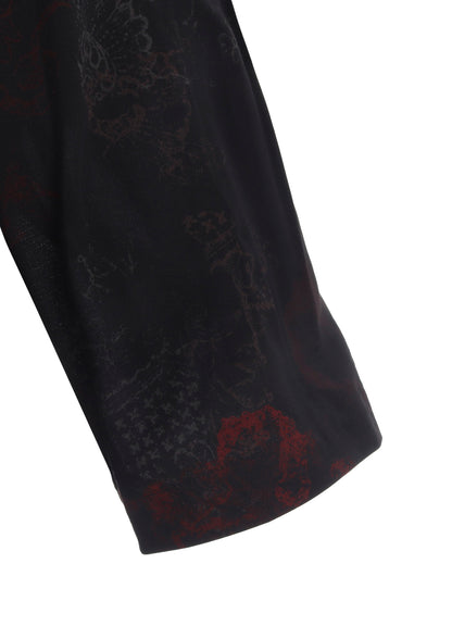 RAYON CRIMSON LACE PRINT OPEN-COLLAR LONG SHIRT