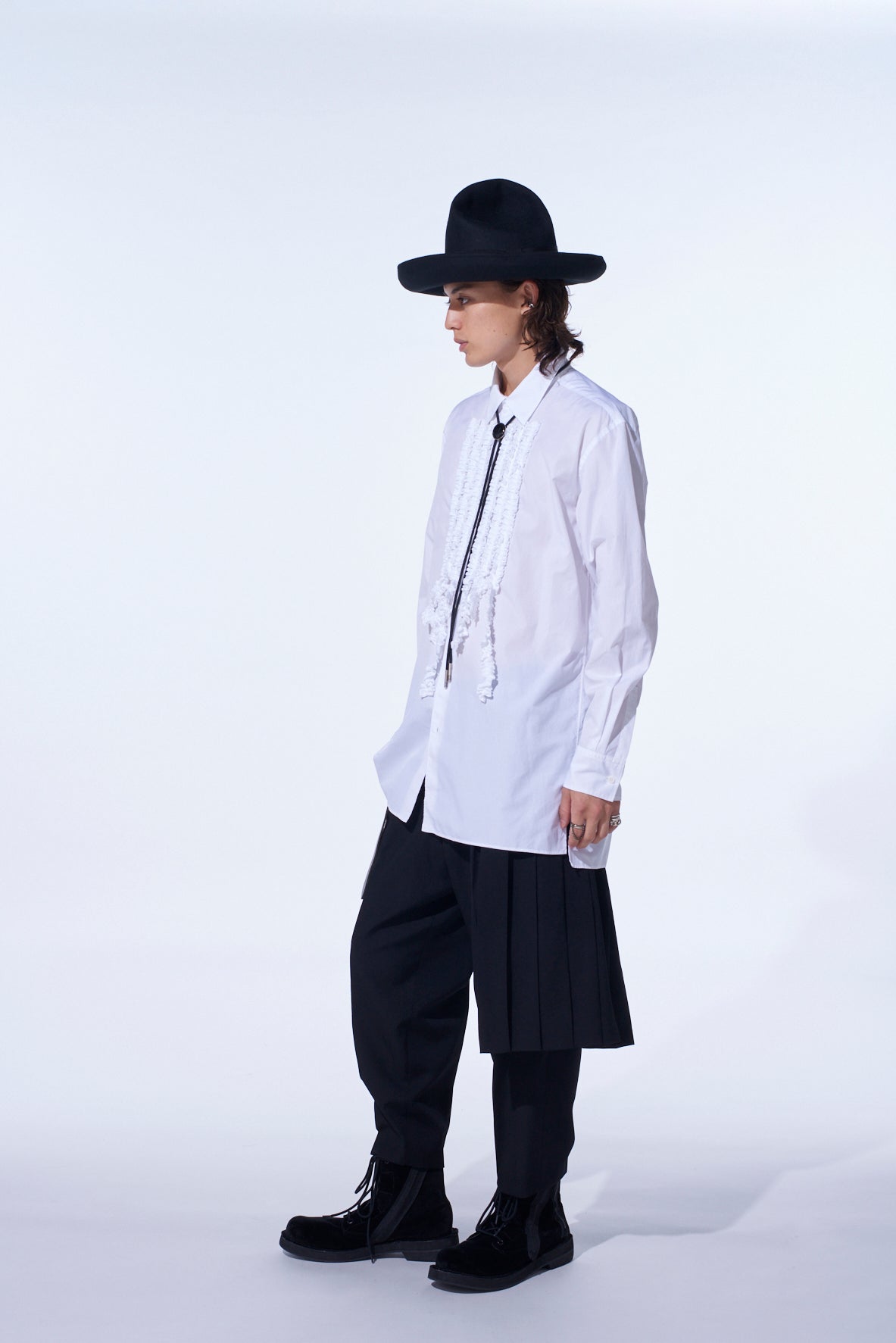 COTTON BROAD ASYMMETRICAL FRILL SHIRT
