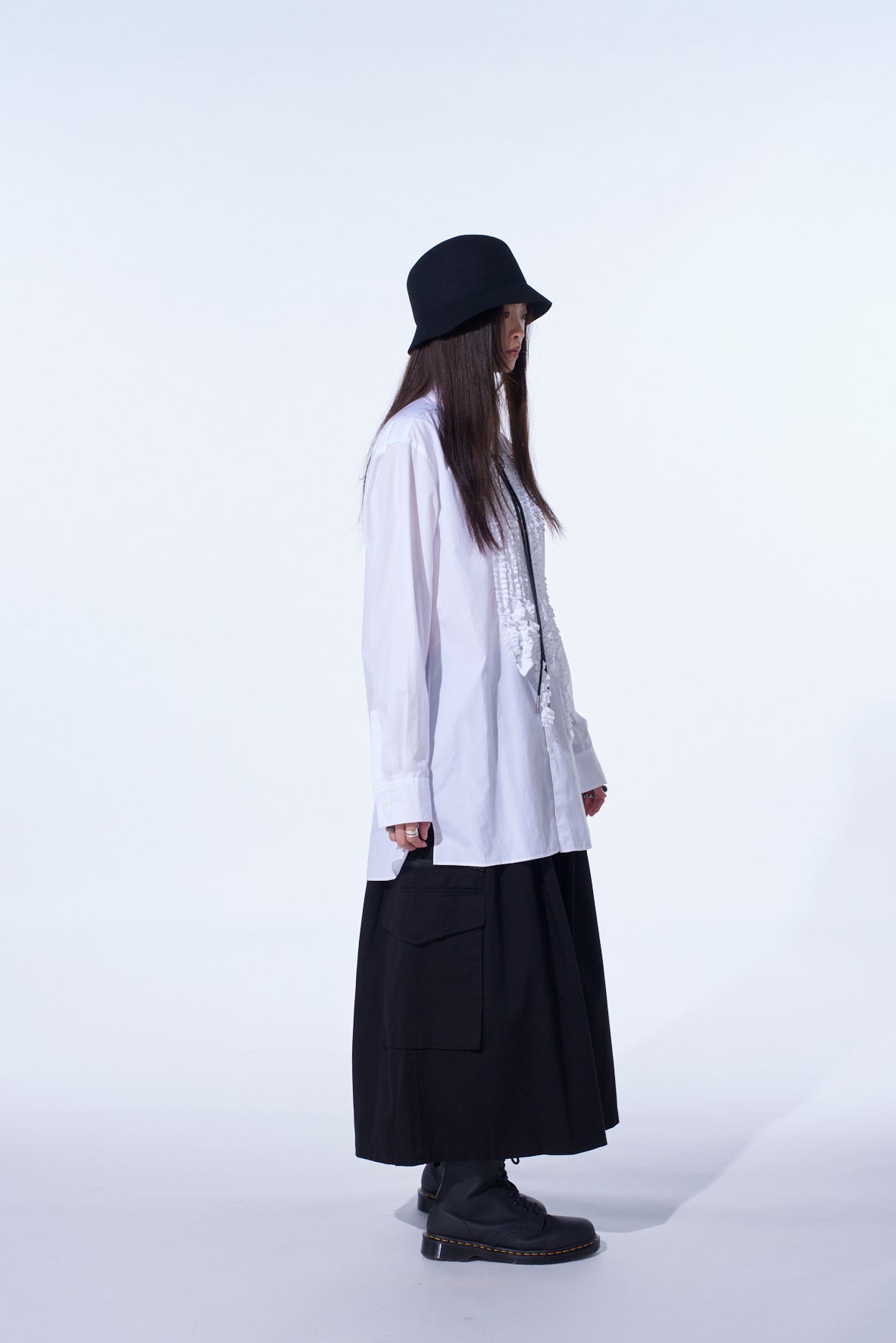 COTTON BROAD ASYMMETRICAL FRILL SHIRT