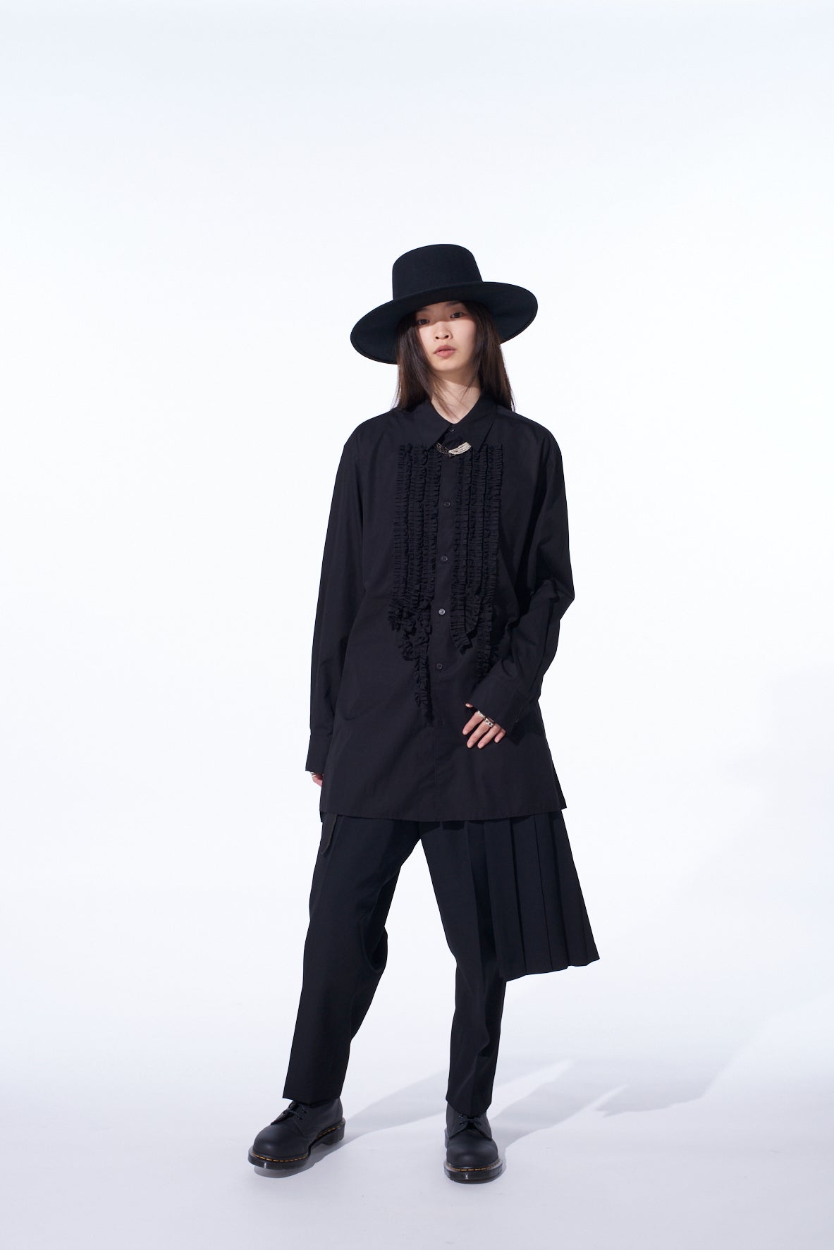 COTTON BROAD ASYMMETRICAL FRILL SHIRT