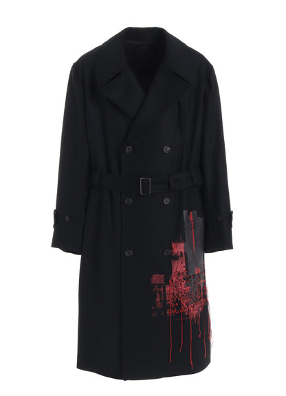 LAMB WOOL PRINTED MESSEGE EMBROIDERY TRENCH COAT