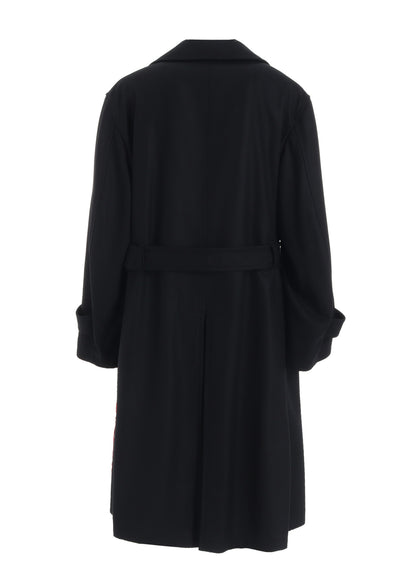 LAMB WOOL PRINTED MESSEGE EMBROIDERY TRENCH COAT