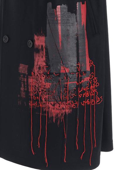 LAMB WOOL PRINTED MESSEGE EMBROIDERY TRENCH COAT