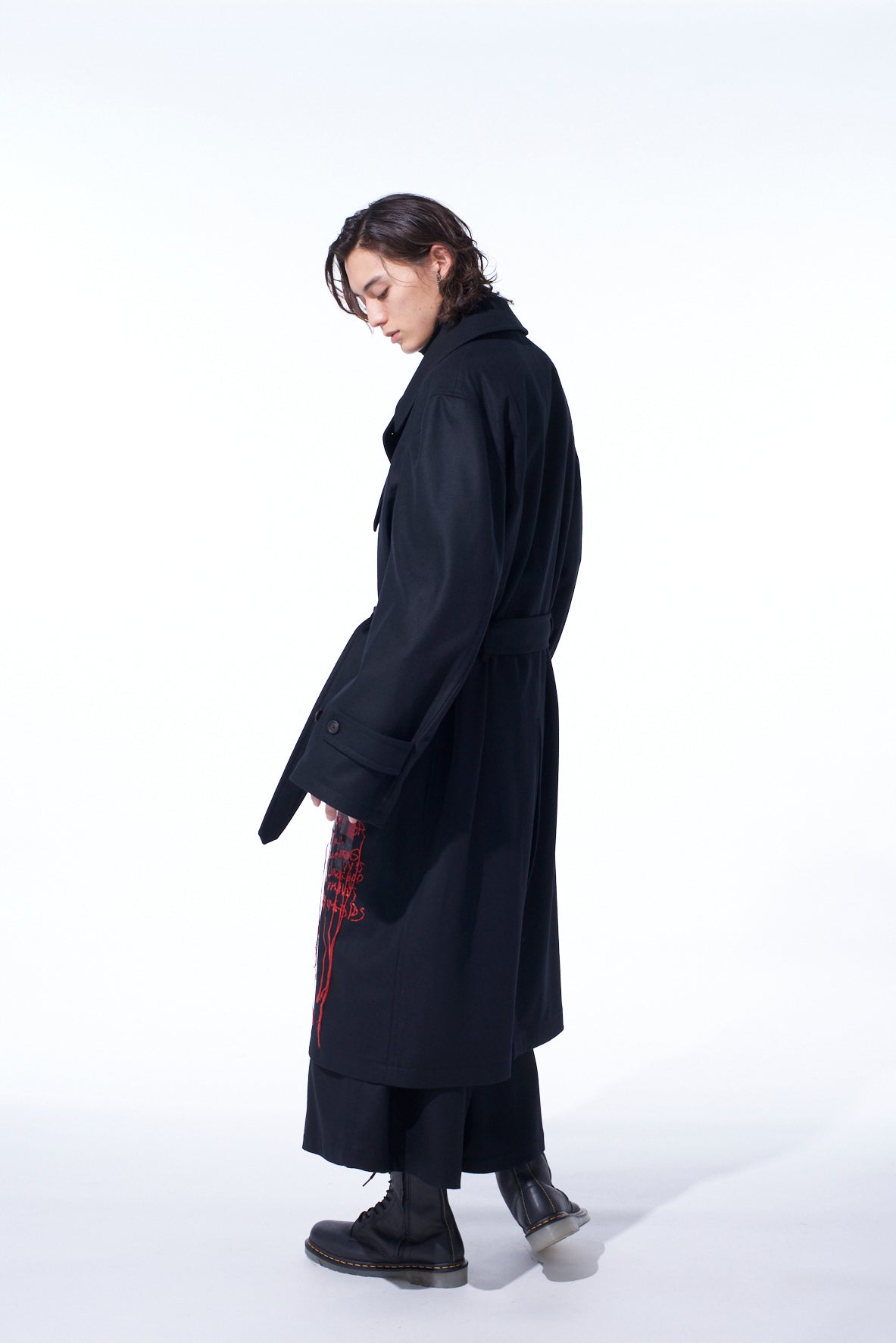LAMB WOOL PRINTED MESSEGE EMBROIDERY TRENCH COAT
