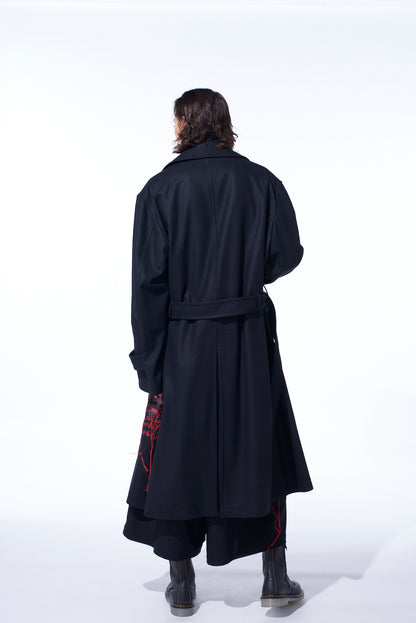 LAMB WOOL PRINTED MESSEGE EMBROIDERY TRENCH COAT